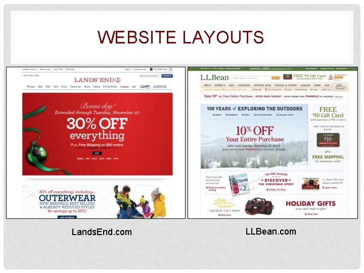 WEBSITE LAYOUTS Lands. End. com LLBean. com 