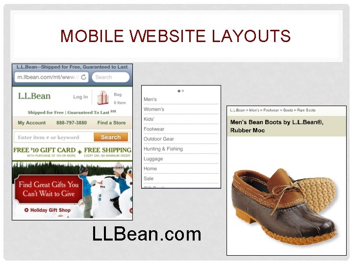 MOBILE WEBSITE LAYOUTS LLBean. com 