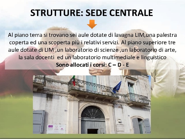 STRUTTURE: SEDE CENTRALE Al piano terra si trovano sei aule dotate di lavagna LIM,