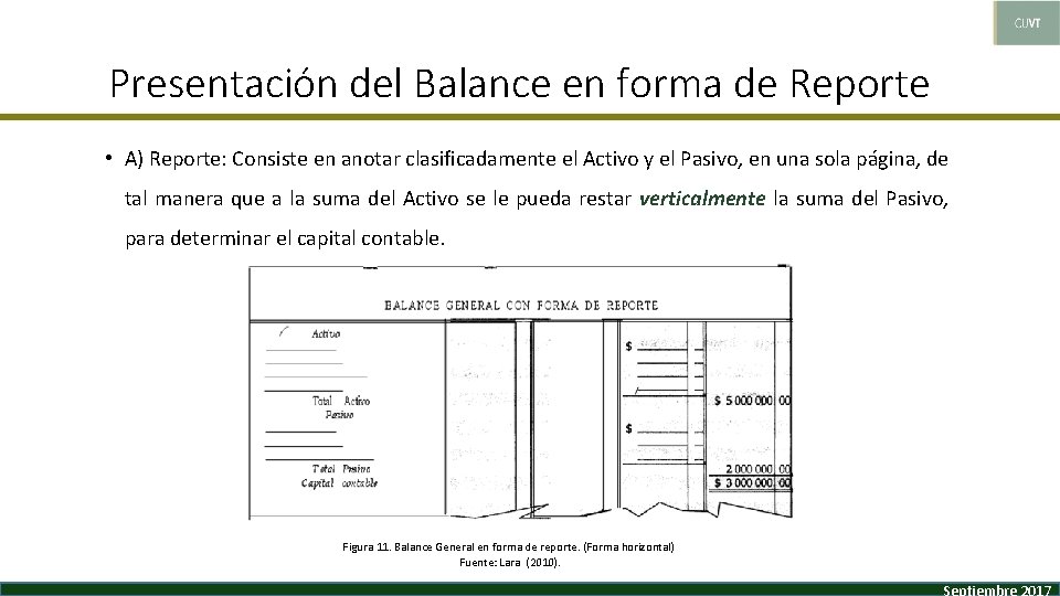 Presentación del Balance en forma de Reporte • A) Reporte: Consiste en anotar clasificadamente