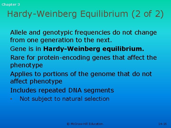 Chapter 3 Hardy-Weinberg Equilibrium (2 of 2) Allele and genotypic frequencies do not change