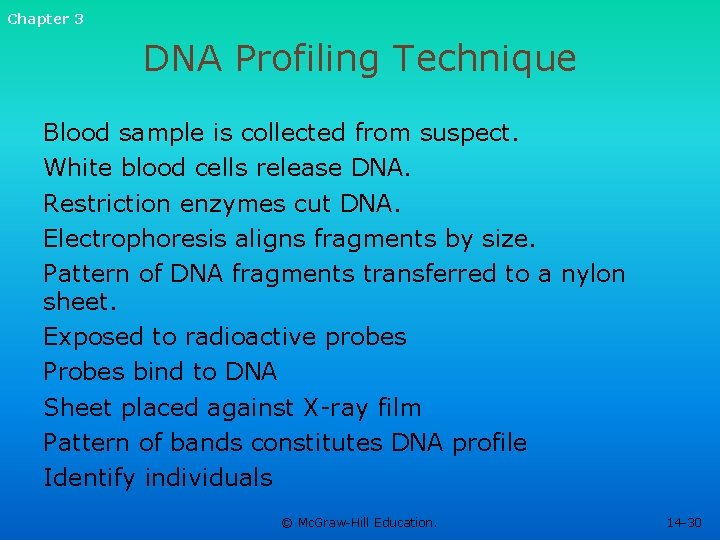 Chapter 3 DNA Profiling Technique Blood sample is collected from suspect. White blood cells