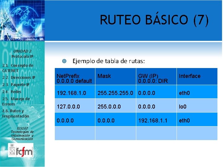 RUTEO BÁSICO (7) UNIDAD 2 Protocolo IP 2. 1. Concepto de CATENET 2. 2.