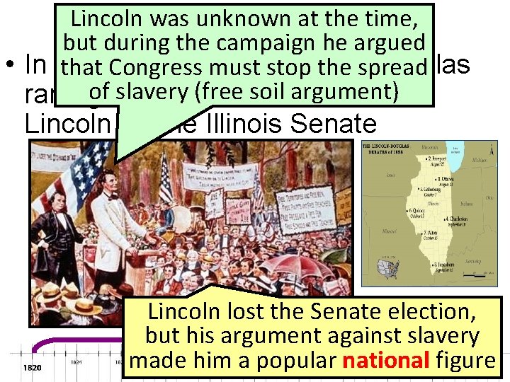 Lincoln was unknown at the time, Sectionalism: 1856 -1860 but during the campaign he