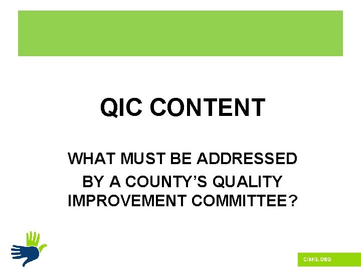 QIC CONTENT WHAT MUST BE ADDRESSED BY A COUNTY’S QUALITY IMPROVEMENT COMMITTEE? 