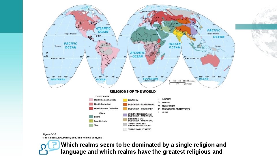 Which realms seem to be dominated by a single religion and language and which