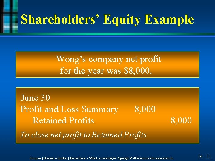 Shareholders’ Equity Example Wong’s company net profit for the year was $8, 000. June