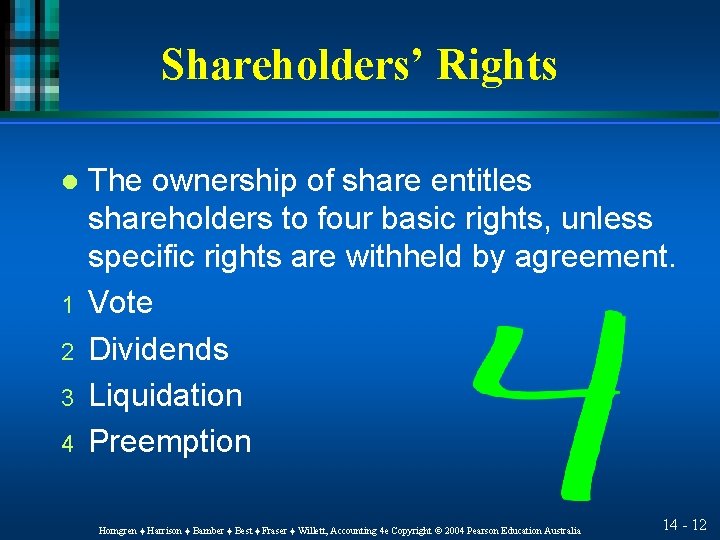 Shareholders’ Rights l 1 2 3 4 The ownership of share entitles shareholders to