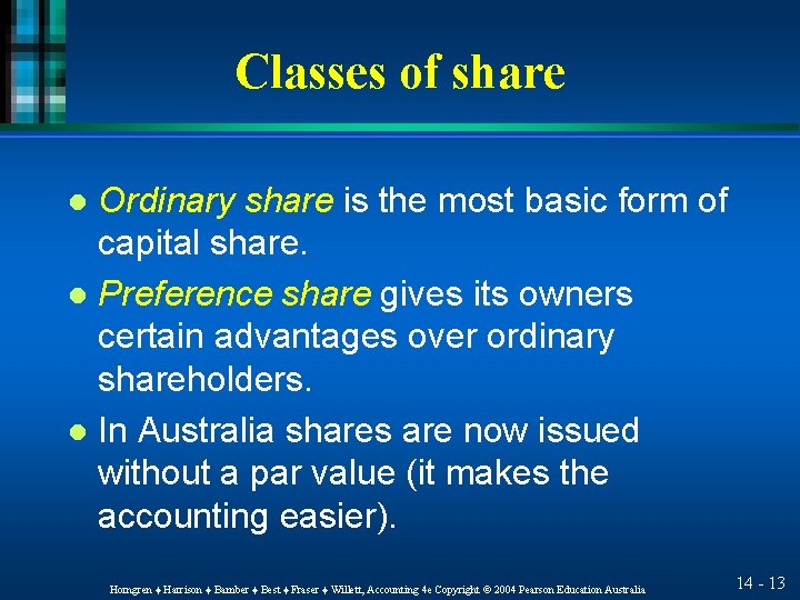 Classes of share Ordinary share is the most basic form of capital share. l