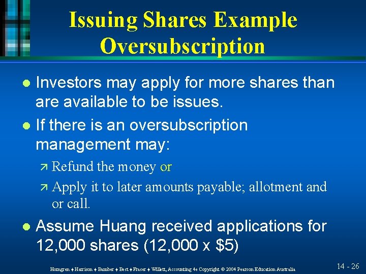 Issuing Shares Example Oversubscription Investors may apply for more shares than are available to