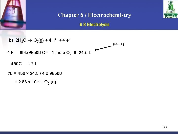 Chapter 6 / Electrochemistry 6. 8 Electrolysis b) 2 H 2 O O 2(g)