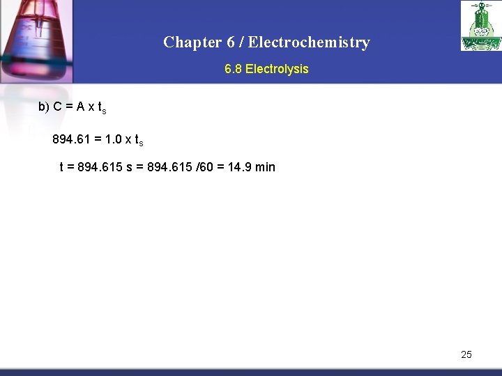 Chapter 6 / Electrochemistry 6. 8 Electrolysis b) C = A x ts 894.