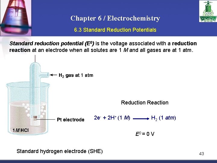 Chapter 6 / Electrochemistry 6. 3 Standard Reduction Potentials Standard reduction potential (E 0)