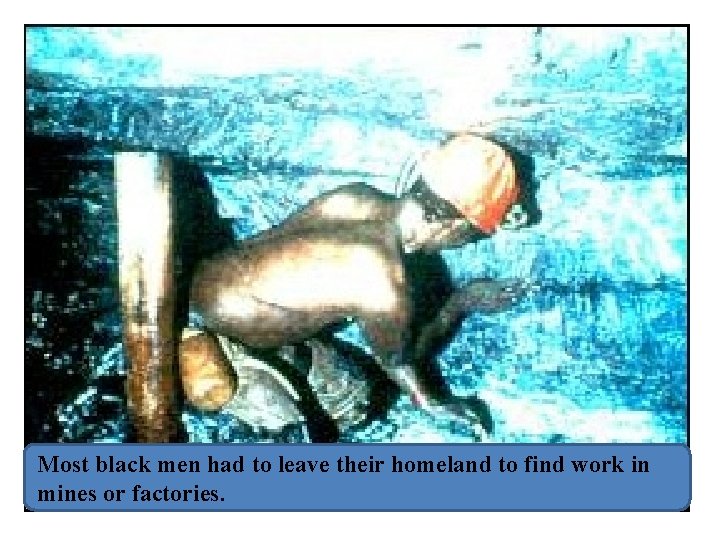 Most black men had to leave their homeland to find work in mines or
