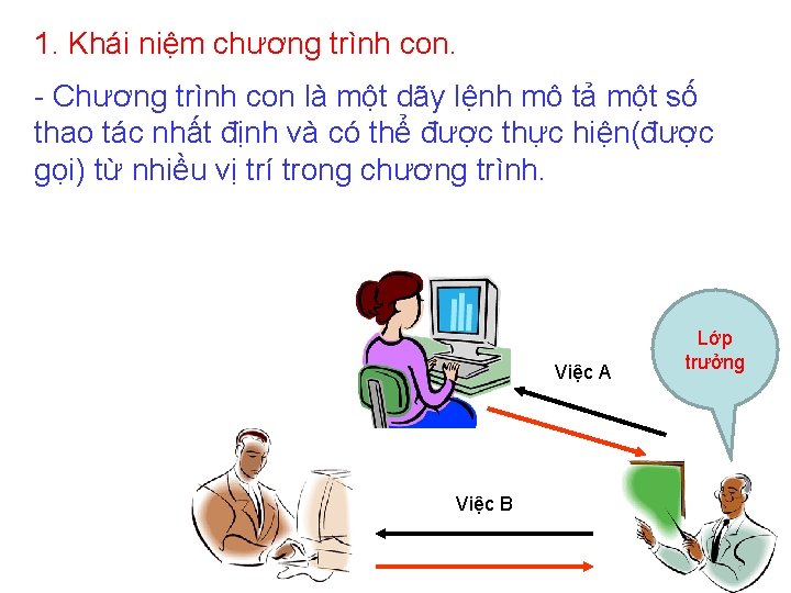 1. Khái niệm chương trình con. - Chương trình con là một dãy lệnh