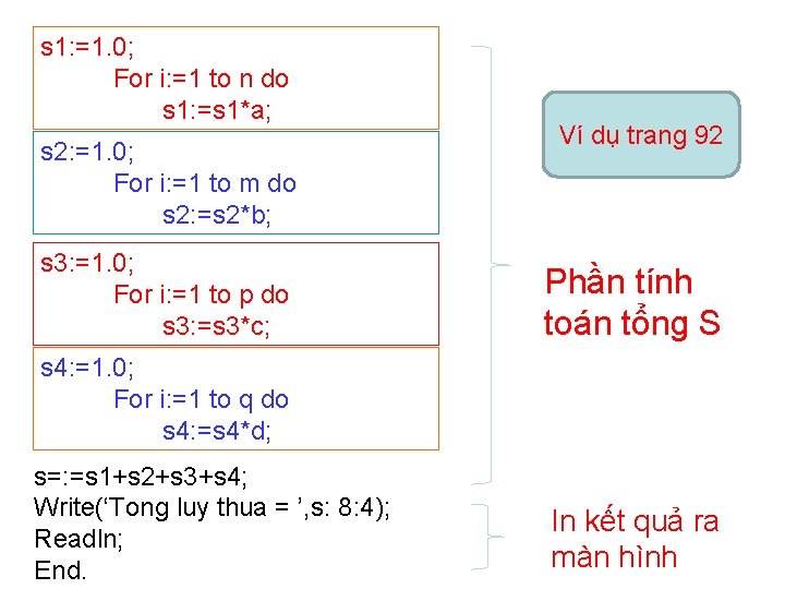 s 1: =1. 0; For i: =1 to n do s 1: =s 1*a;