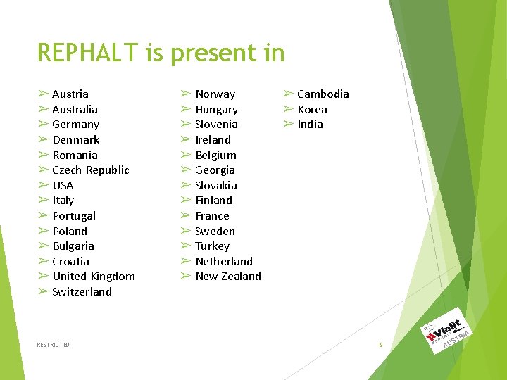 REPHALT is present in ➢ Austria ➢ Australia ➢ Germany ➢ Denmark ➢ Romania