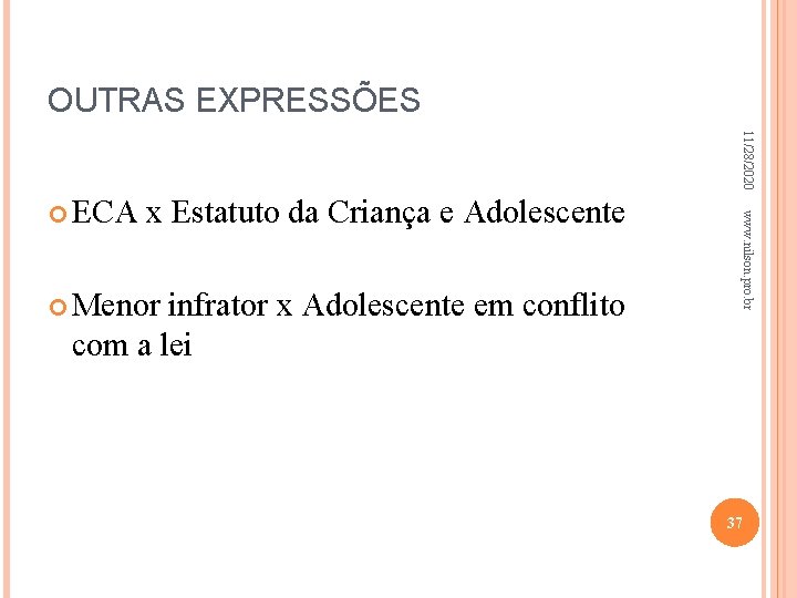 OUTRAS EXPRESSÕES 11/28/2020 Menor infrator x Adolescente em conflito www. nilson. pro. br ECA