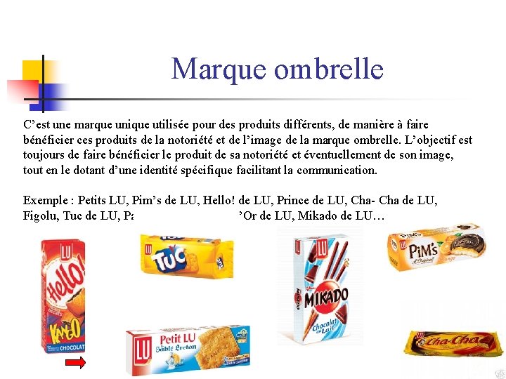 Marque ombrelle C’est une marque unique utilisée pour des produits différents, de manière à