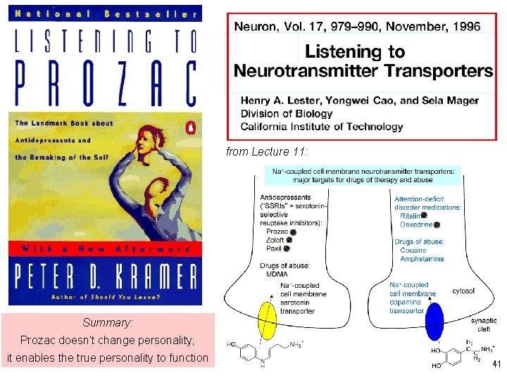from Lecture 11: Summary: Prozac doesn’t change personality; it enables the true personality to