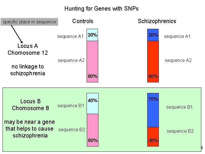 Hunting for Genes with SNPs specific place in sequence Controls sequence A 1 20%