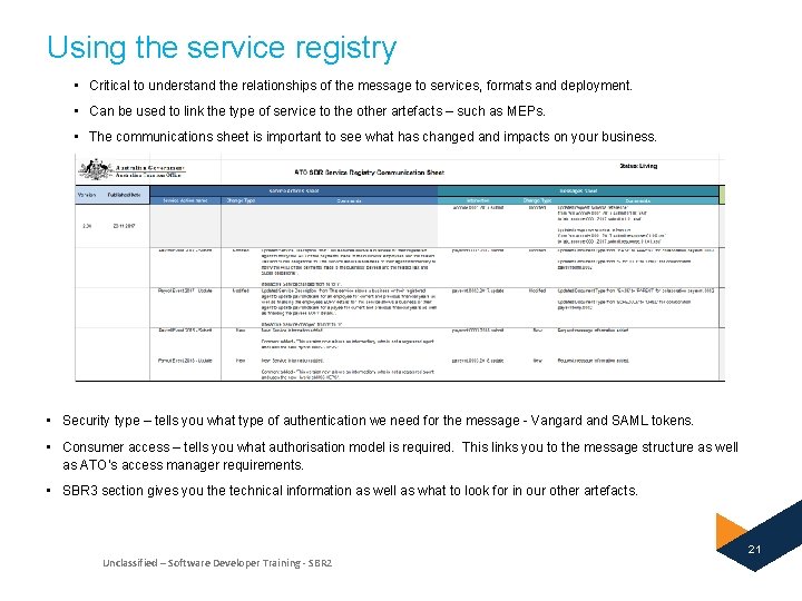 Using the service registry • Critical to understand the relationships of the message to