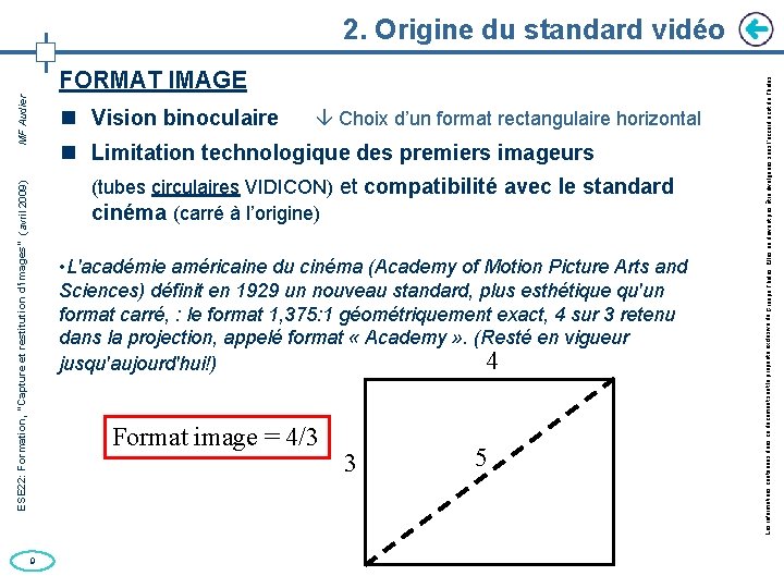 ESE 22: Formation, “Capture et restitution d’images” (avril 2009) MF Audier FORMAT IMAGE Vision