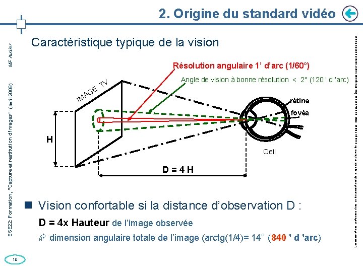 10 Caractéristique typique de la vision Résolution angulaire 1’ d’arc (1/60°) GE A IM