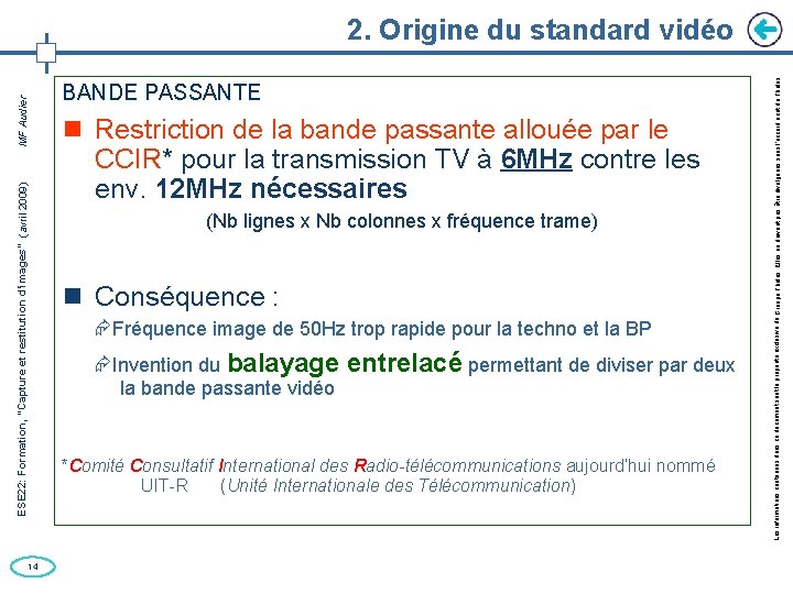 14 BANDE PASSANTE Restriction de la bande passante allouée par le CCIR* pour la