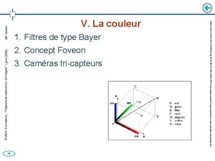 78 ESE 22: Formation, “Capture et restitution d’images” (avril 2009) MF Audier 1. Filtres