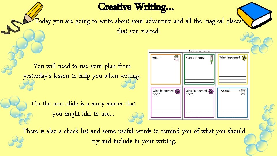 Creative Writing… Today you are going to write about your adventure and all the Creative Writing… Today you are going to write about your adventure and all the