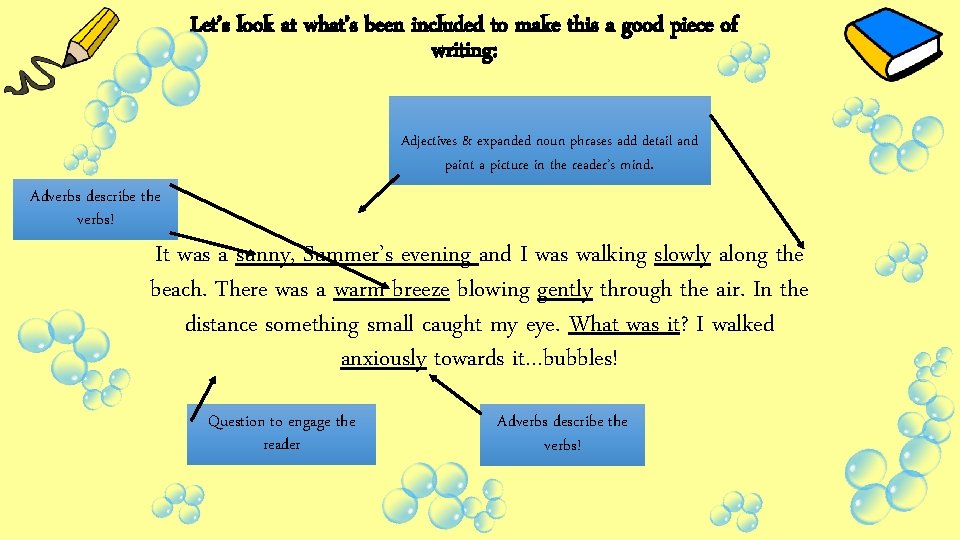 Let’s look at what’s been included to make this a good piece of writing: Let’s look at what’s been included to make this a good piece of writing: