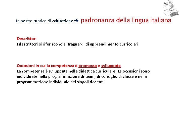La nostra rubrica di valutazione padronanza della lingua italiana Descrittori I descrittori si riferiscono