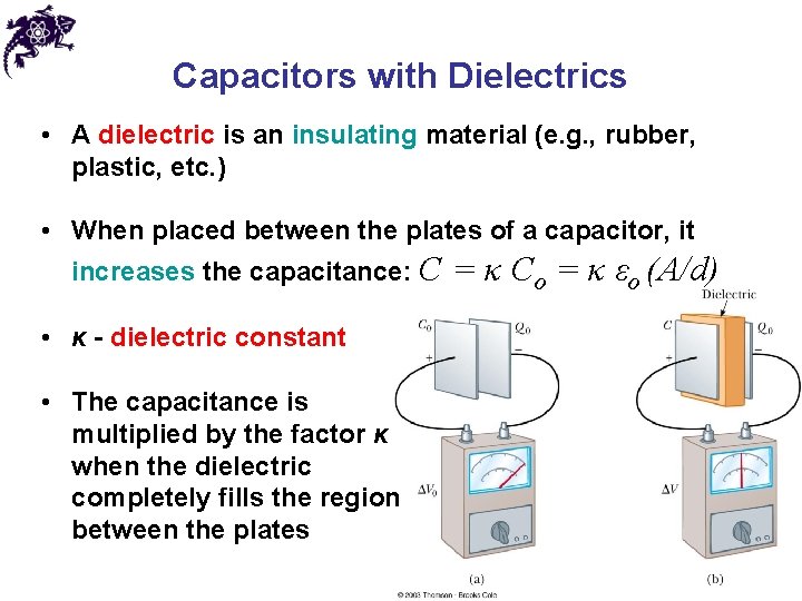 Capacitors with Dielectrics • A dielectric is an insulating material (e. g. , rubber,