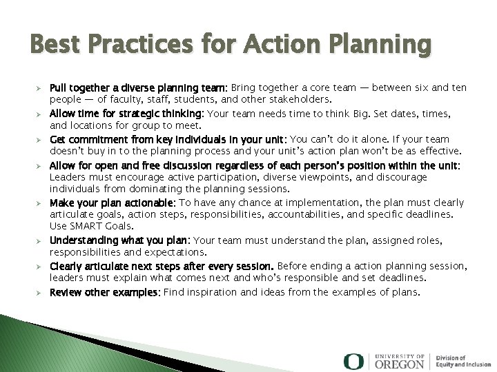 Best Practices for Action Planning Ø Ø Ø Ø Pull together a diverse planning Best Practices for Action Planning Ø Ø Ø Ø Pull together a diverse planning