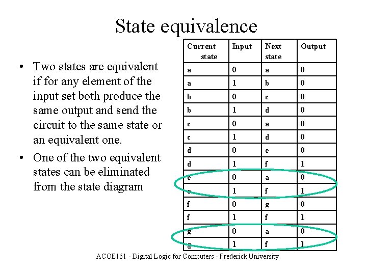 State equivalence • Two states are equivalent if for any element of the input