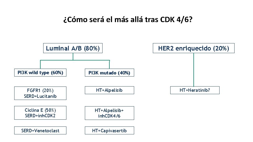 ¿Cómo será el más allá tras CDK 4/6? Luminal A/B (80%) PI 3 K