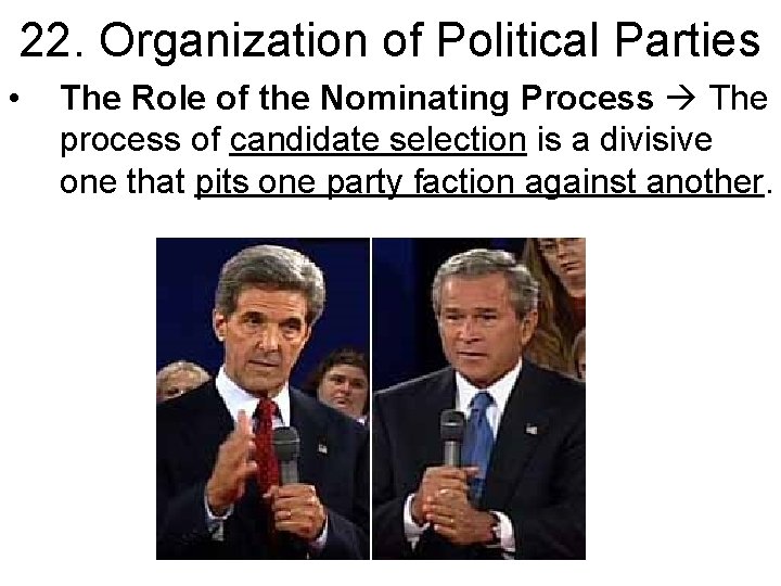 22. Organization of Political Parties • The Role of the Nominating Process The process