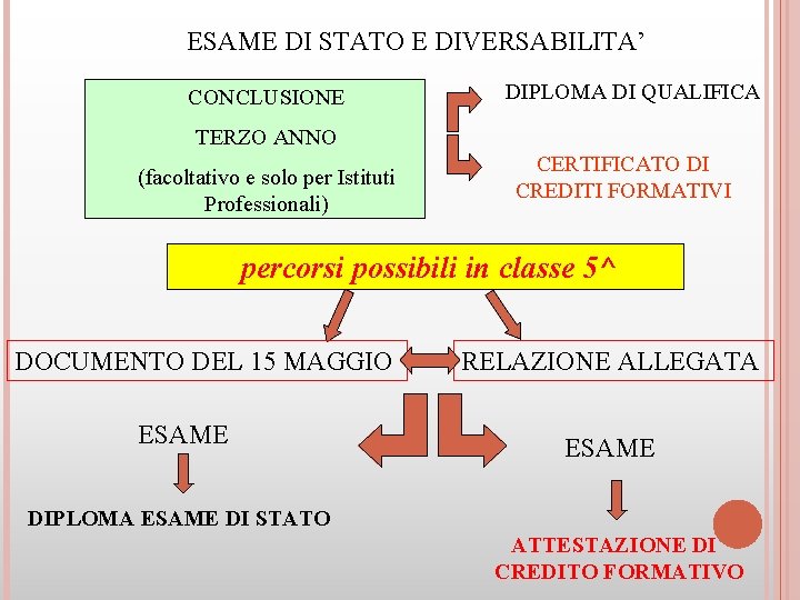 ESAME DI STATO E DIVERSABILITA’ CONCLUSIONE DIPLOMA DI QUALIFICA TERZO ANNO (facoltativo e solo