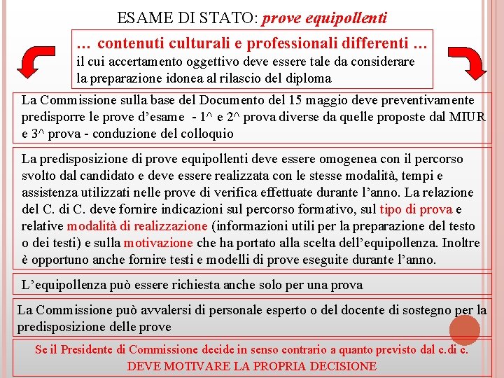 ESAME DI STATO: prove equipollenti … contenuti culturali e professionali differenti … il cui