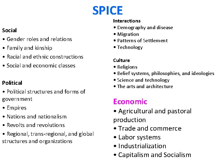 SPICE Social • Gender roles and relations • Family and kinship • Racial and