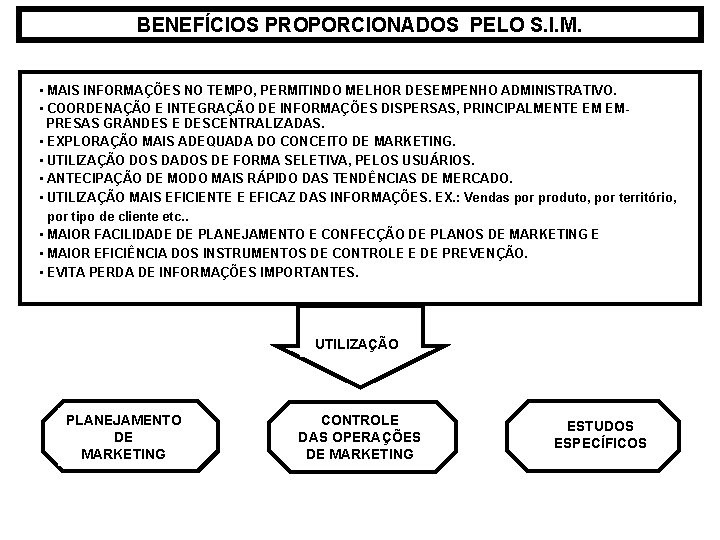 BENEFÍCIOS PROPORCIONADOS PELO S. I. M. • MAIS INFORMAÇÕES NO TEMPO, PERMITINDO MELHOR DESEMPENHO