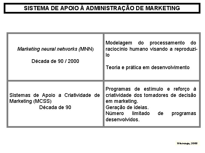 SISTEMA DE APOIO À ADMINISTRAÇÃO DE MARKETING Marketing neural networks (MNN) Modelagem do processamento