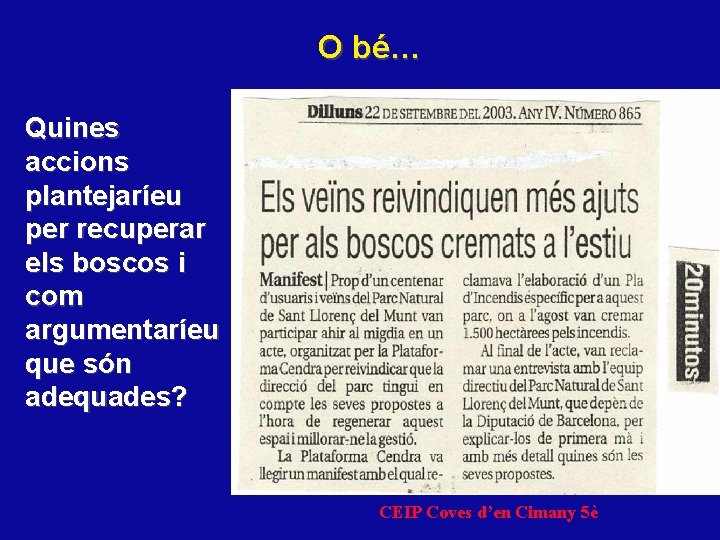 O bé… Quines accions plantejaríeu per recuperar els boscos i com argumentaríeu que són