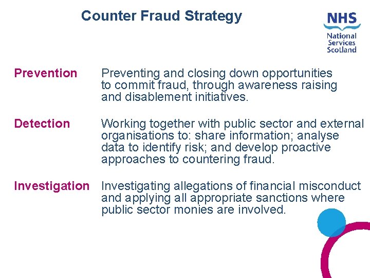 Counter Fraud Strategy Prevention Preventing and closing down opportunities to commit fraud, through awareness