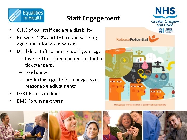 Staff Engagement • 0. 4% of our staff declare a disability • Between 10%