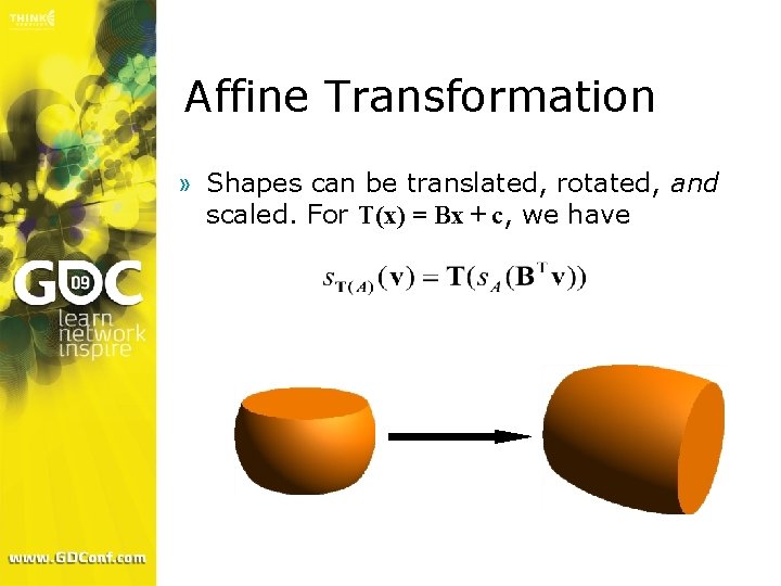 Affine Transformation » Shapes can be translated, rotated, and scaled. For T(x) = Bx