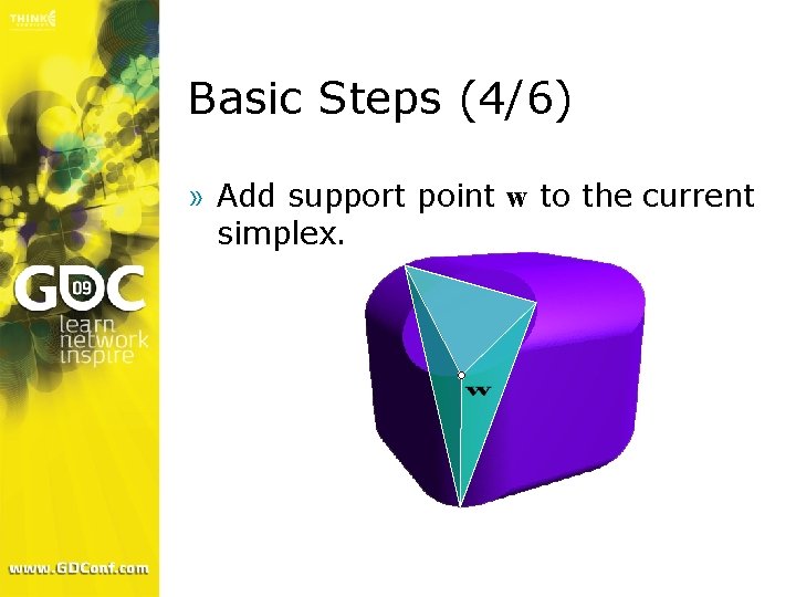 Basic Steps (4/6) » Add support point w to the current simplex. 