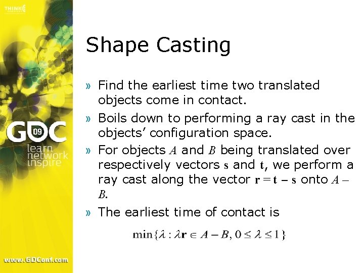 Shape Casting » Find the earliest time two translated objects come in contact. »