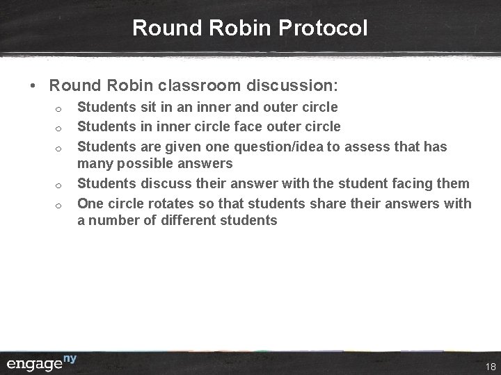 Round Robin Protocol • Round Robin classroom discussion: ¦ ¦ ¦ Students sit in